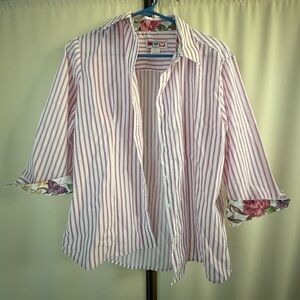 Haband Lavender and White Striped Shirt with Floral Accent